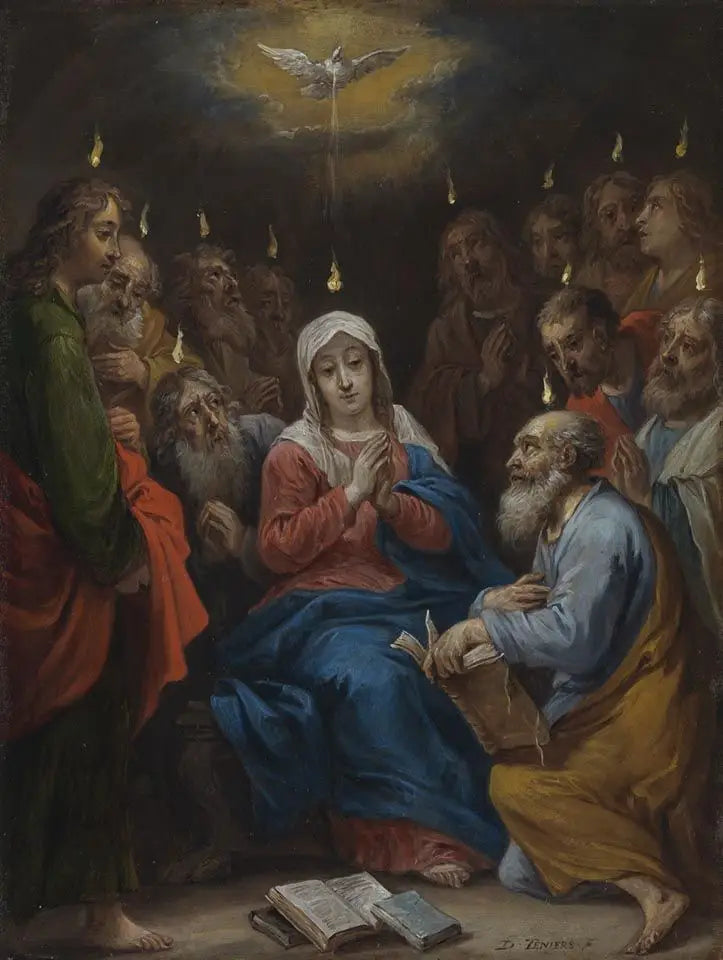 De vijftien geheimen van de rozenkrans: Pinksteren, de Heilige Geest daalt neer op Maria en de apostelen - David Teniers de Jonge

Source:
Les quinze secrets du rosaire : Pentecôte, le Saint-Esprit descend sur Marie et les apôtres - David Teniers le Jeune