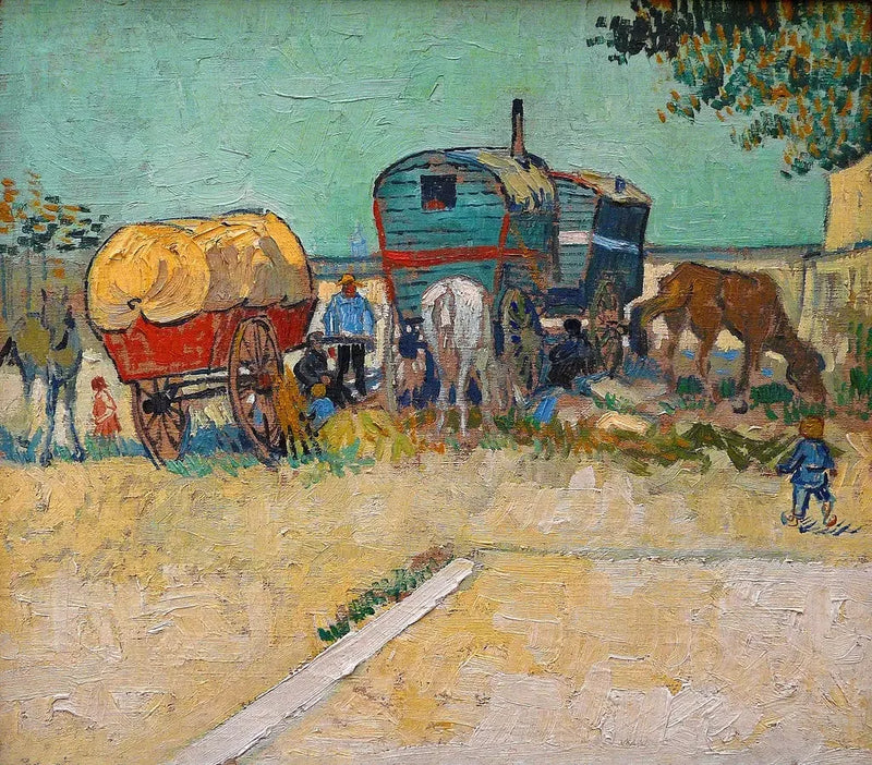 De woonwagens, kamp van zigeuners in de omgeving van Arles - Vincent van Gogh