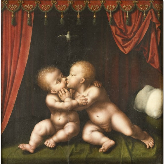 De heilige Kinderen die elkaar kussen - Joos van Cleve
