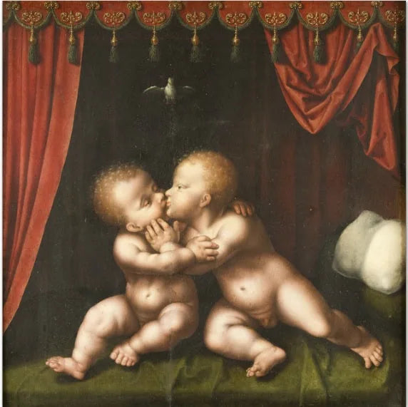 De heilige Kinderen die elkaar kussen - Joos van Cleve