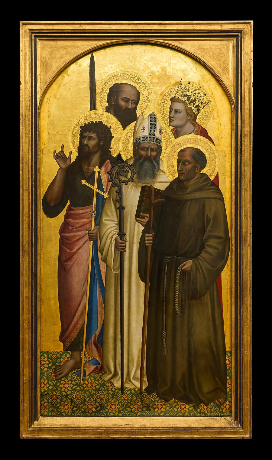 de Heiligen Johannes de Doper, Gilles, Gérard, Paulus en Catherine (Miniato?) - Nardo di Cione