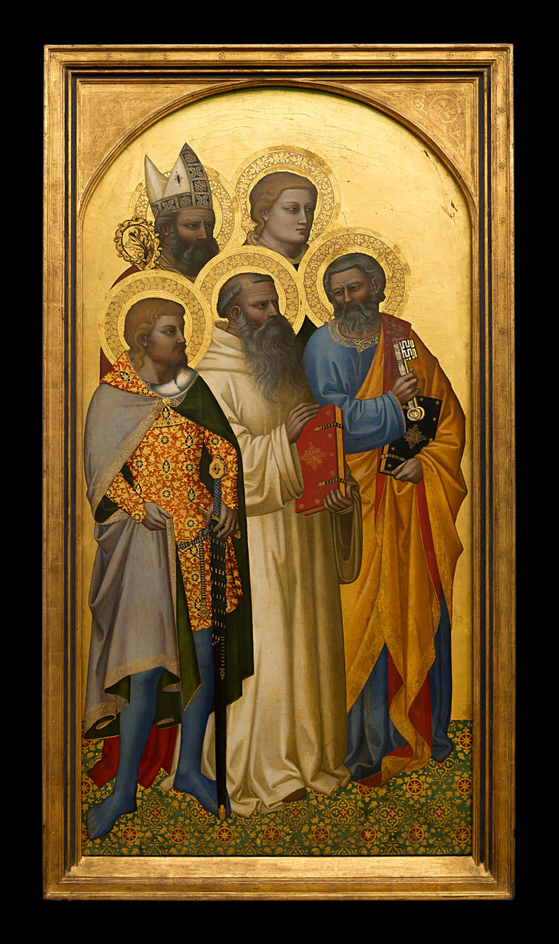 de Heiligen Petrus, Benoît, Julien (?), Étienne (?) en een heilige bisschop (Nicolas van Bari?). - Nardo di Cione