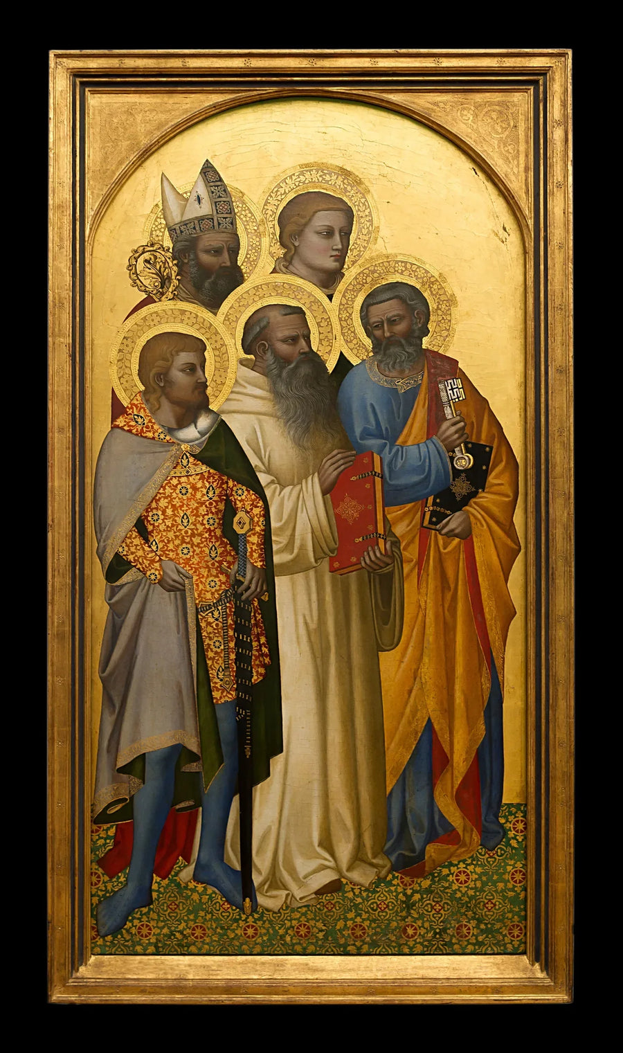 de Heiligen Petrus, Benoît, Julien (?), Étienne (?) en een heilige bisschop (Nicolas van Bari?). - Nardo di Cione