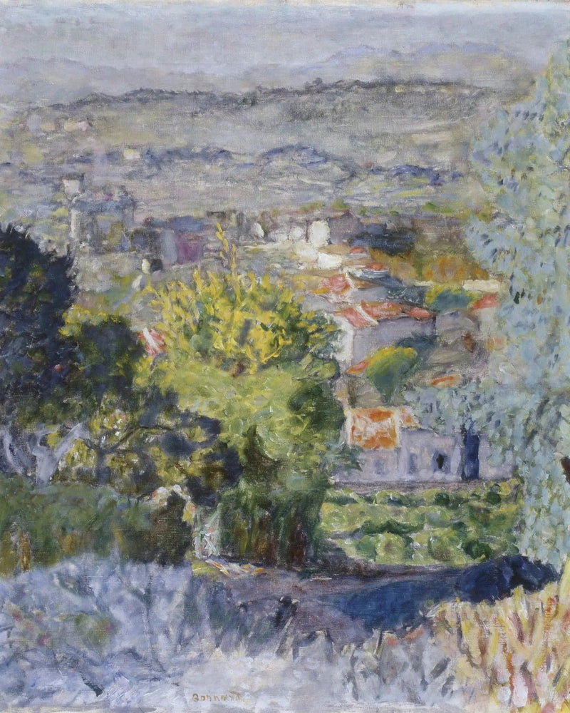 De daken door de mimosa's, landschap van Cannet - Pierre Bonnard