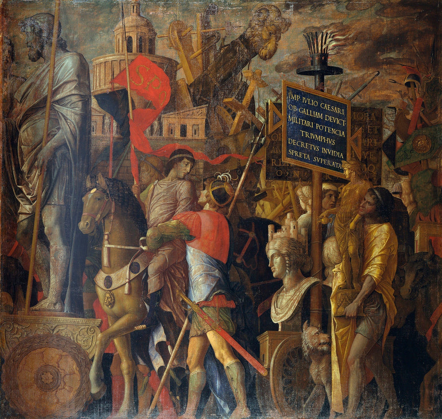 De Triomfen van Caesar: 2. De vaandeldragers en het belegingsmateriaal - Andrea Mantegna