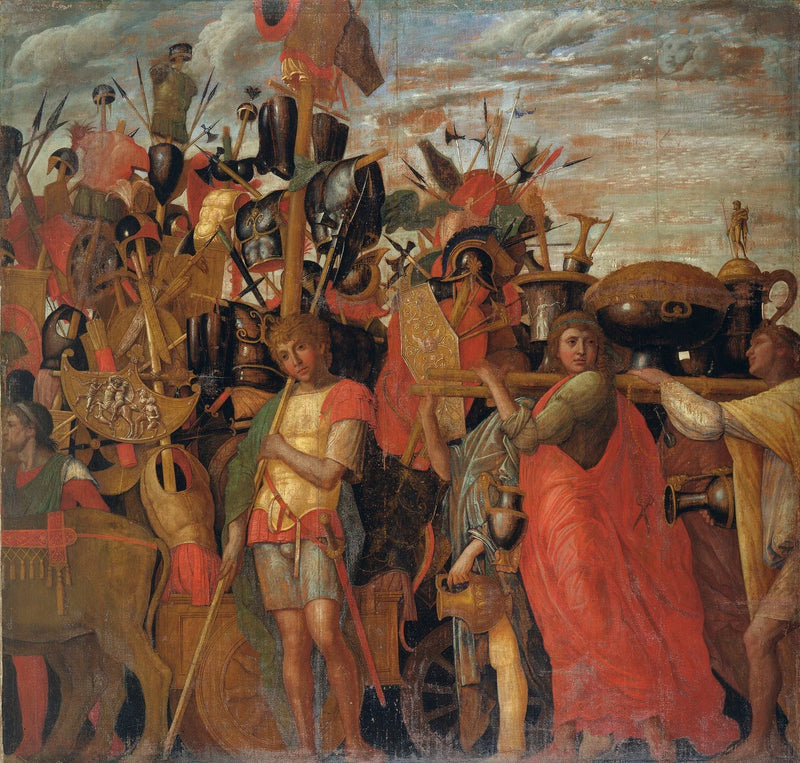 De Triomfen van Caesar: 3. De dragers van trofeeën en staven - Andrea Mantegna