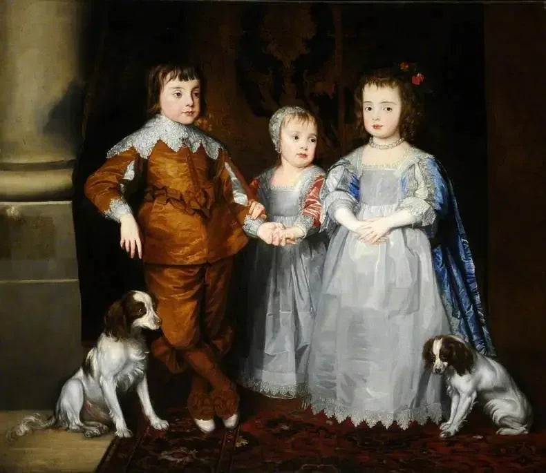 De drie jongste kinderen van Karel I (Karel, Jacob en Maria) met hun honden - Antoine van Dyck

Source:
Les trois plus jeunes enfants de Charles Ier (Charles, Jacques et Marie) avec leurs chiens - Antoine van Dyck