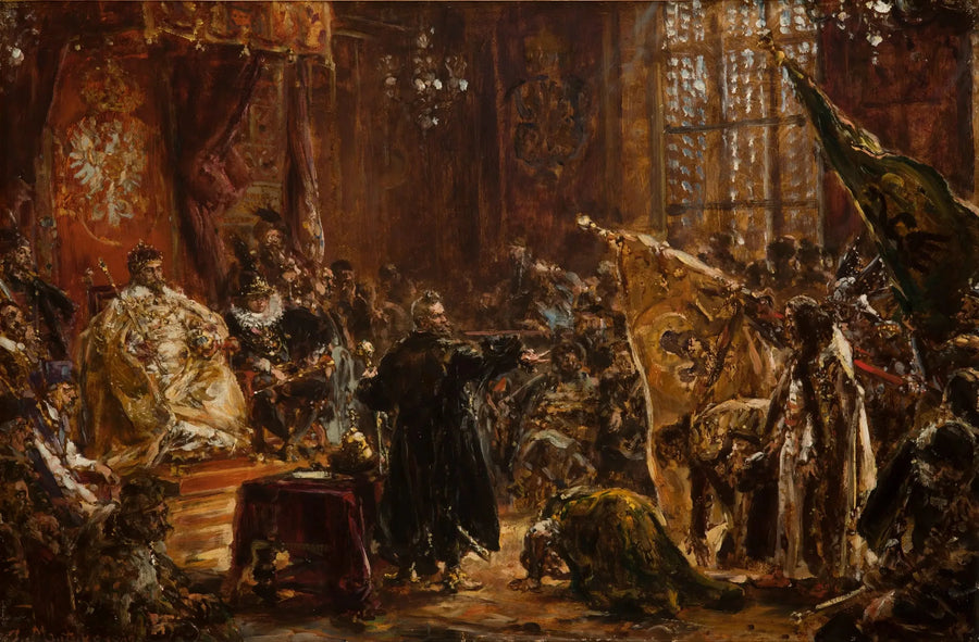 De tsaren Chouïski gebracht door Żółkiewski naar het Sejm van Warschau voor Zygmunt III - Jan Matejko

Source:
Les tsars Chouïski amenés par Żółkiewski au Sejm de Varsovie devant Zygmunt III - Jan Matejko