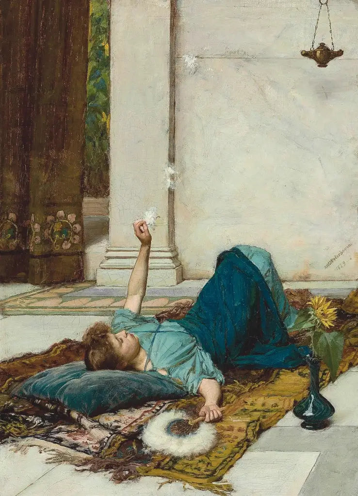 'De waaier met witte veren - John William Waterhouse'