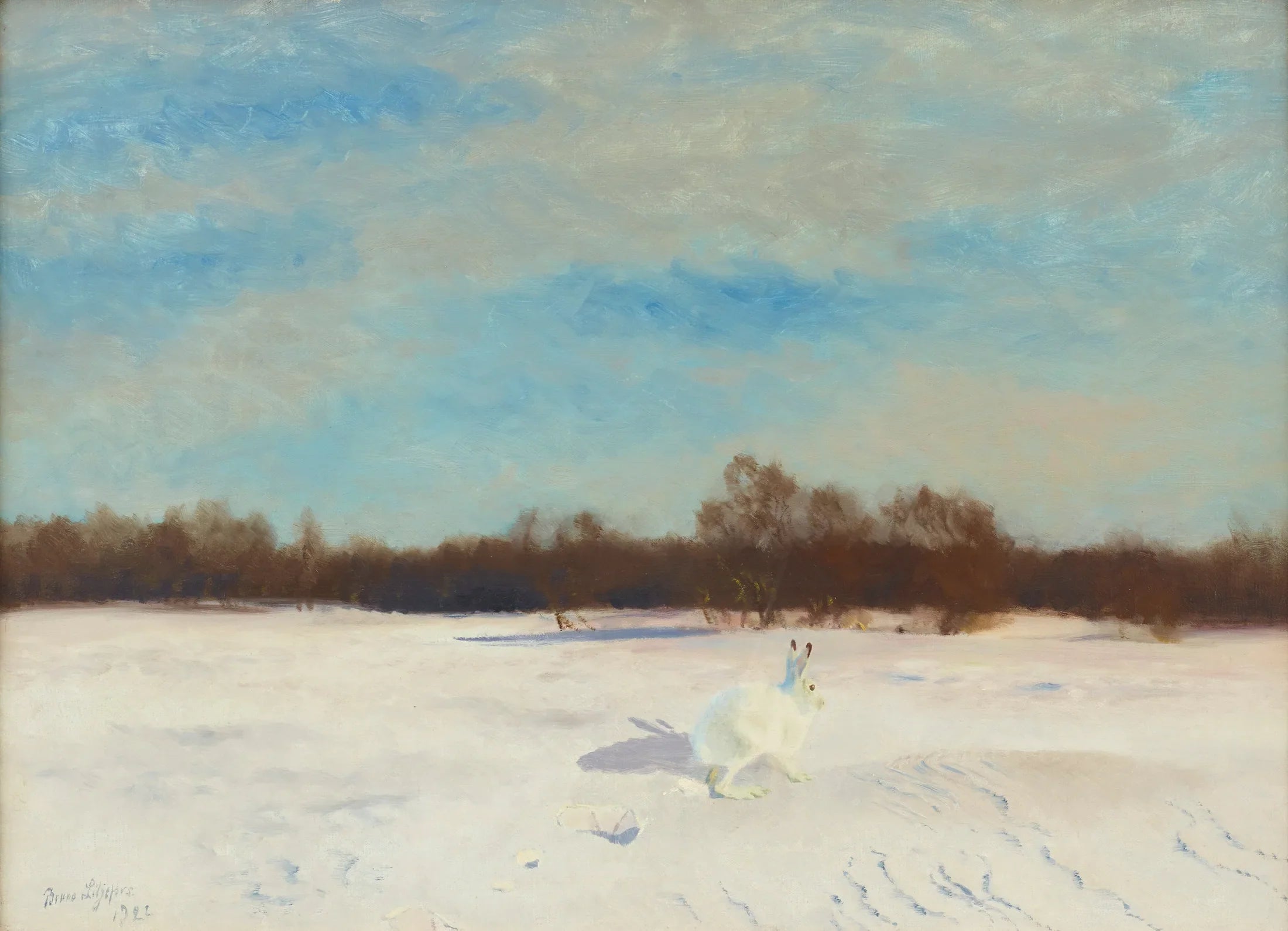 Lièvre dans un paysage hivernal - Bruno Liljefors image 1 copie peinte à la main à l’huile