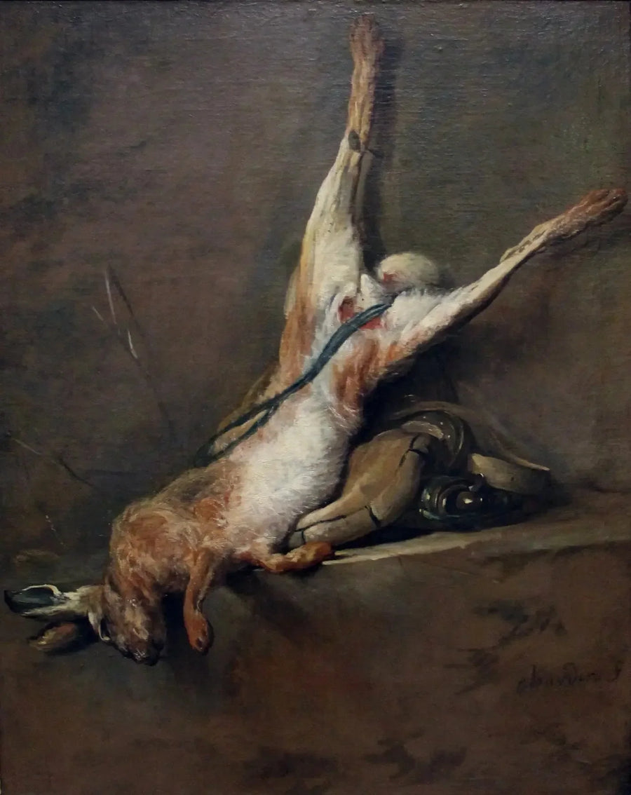 Dode haas met poederpeer en jachtzak - Jean Siméon Chardin