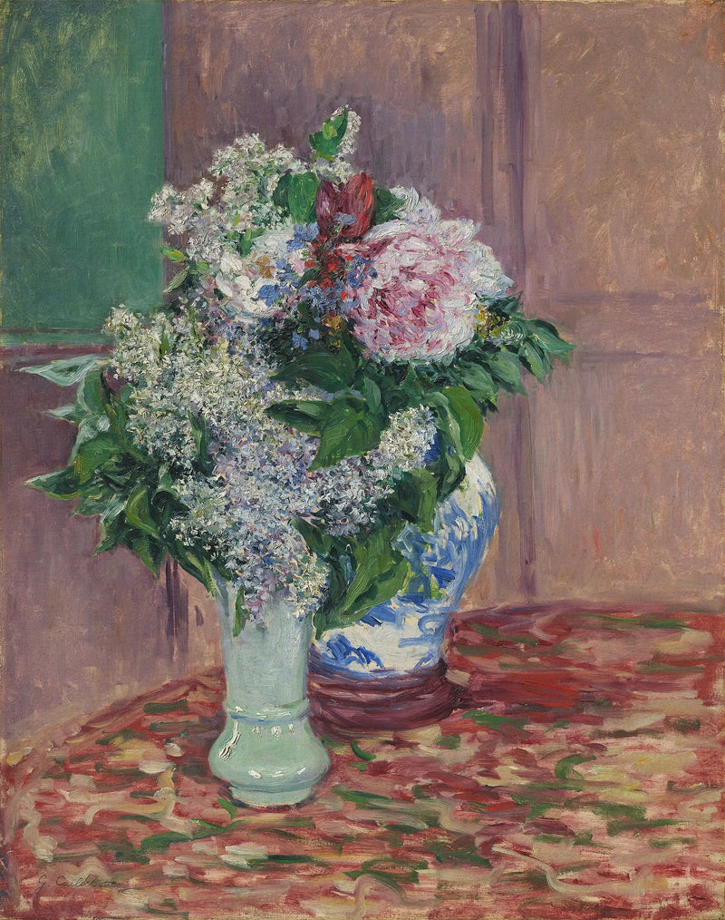 Lelies en pioenen in twee vazen - Gustave Caillebotte