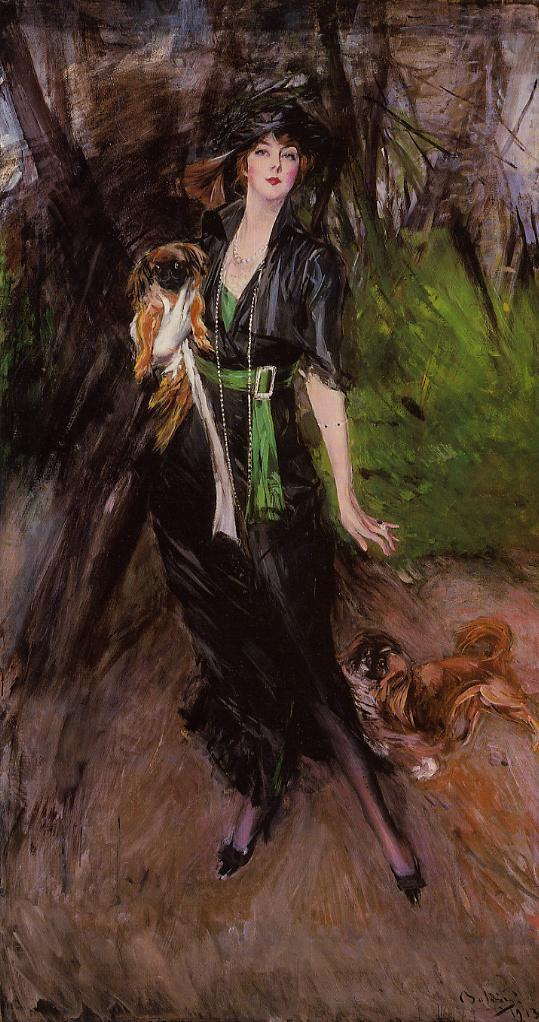 Lina Bilitis, avec deux pékinois - Giovanni Boldini image 1 reproduction de peinture à l’huile
