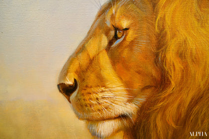 Lion dans la savane | 150 x 100 cm Reproductions de tableaux à la peinture à l’huile
