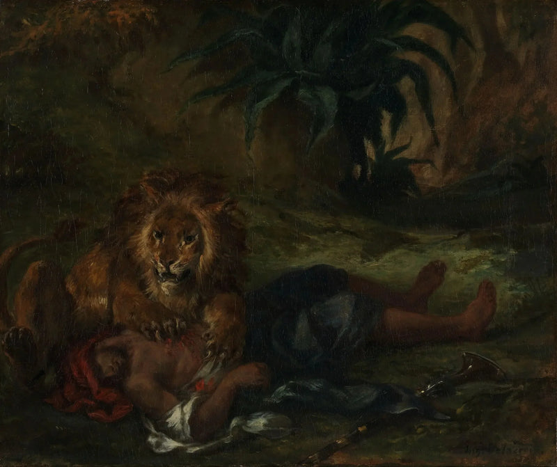 Leeuw die een Arabier verslindt - Eugène Delacroix