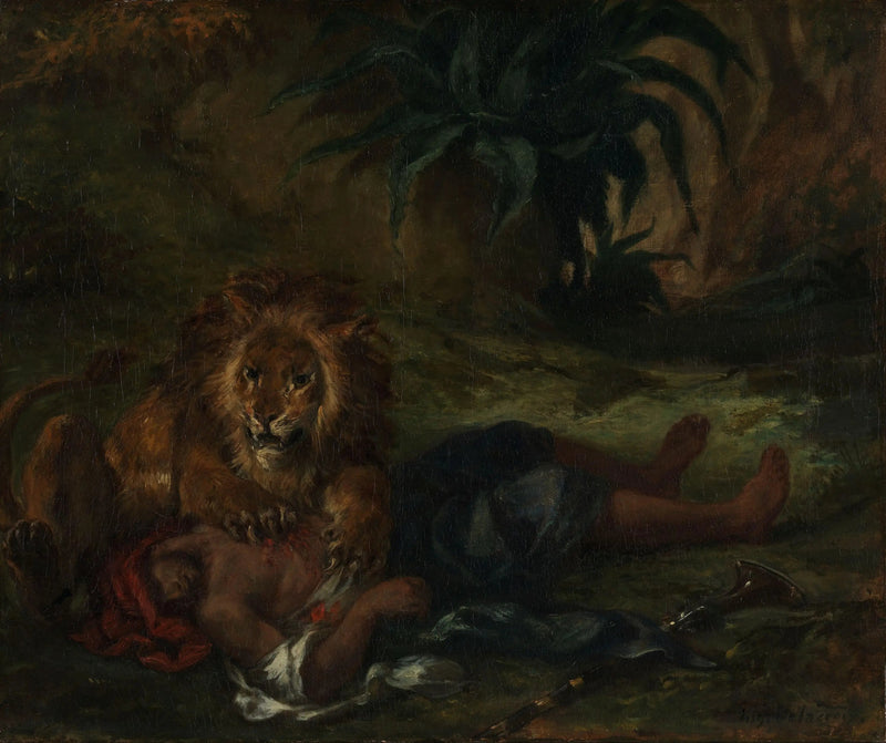 Leeuw die een Arabier verslindt - Eugène Delacroix