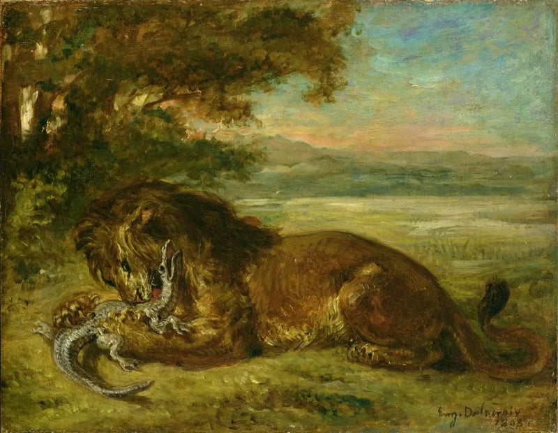 Leeuw en kaaiman - Eugène Delacroix