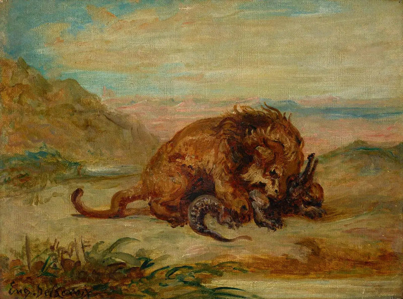 Leeuw en Krokodil - Eugène Delacroix