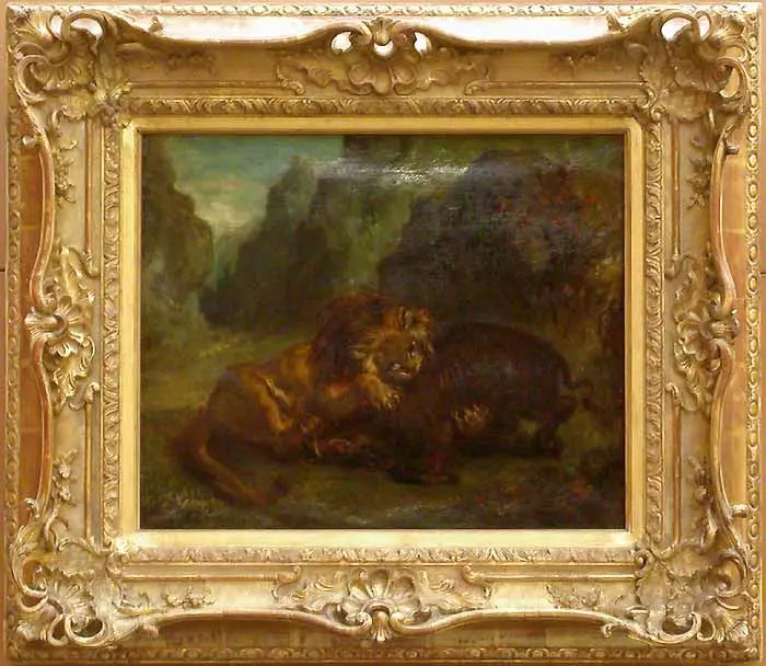 Leeuw en Everzwijn - Eugène Delacroix