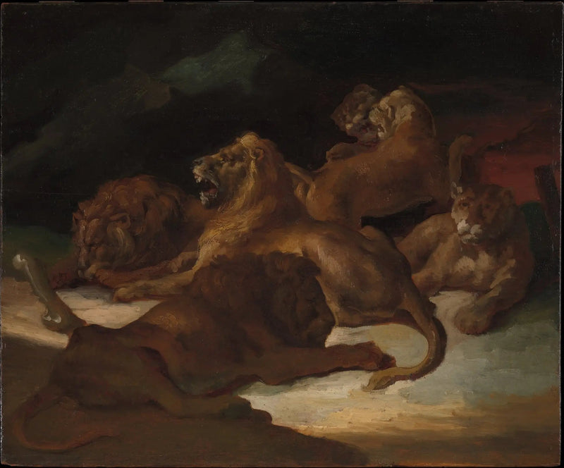 Leeuwen in een berglandschap - Théodore Géricault