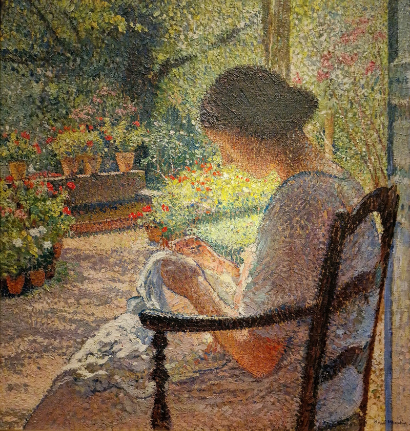 Lisette cousant à la porte d'entrée de Marquayrol - Henri-Jean Guillaume Martin