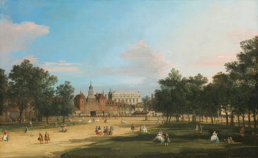Londen: het oude gebouw van de Horse Guards en Banqueting Hall, vanaf St James's Park - Canaletto

Source:
Londres : l'ancien bâtiment des Horse Guards et Banqueting Hall, depuis St James's Park - Canaletto