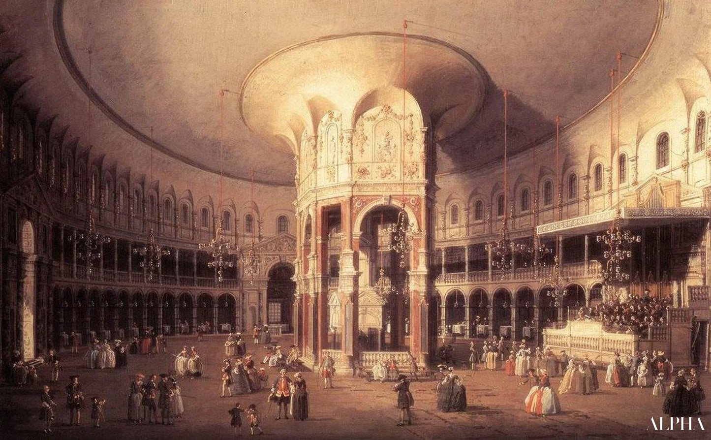 Londen, Ranelagh, Binnenzicht van de Rotonde - Giovanni Antonio Canal - Reproducties van schilderijen en hoogwaardige schilderijen