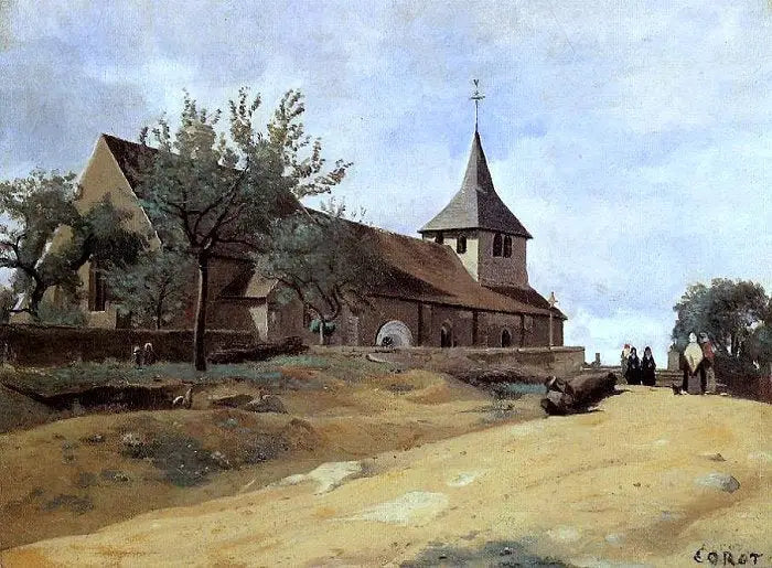 Lormes, de kerk - Jean-Baptiste Camille Corot