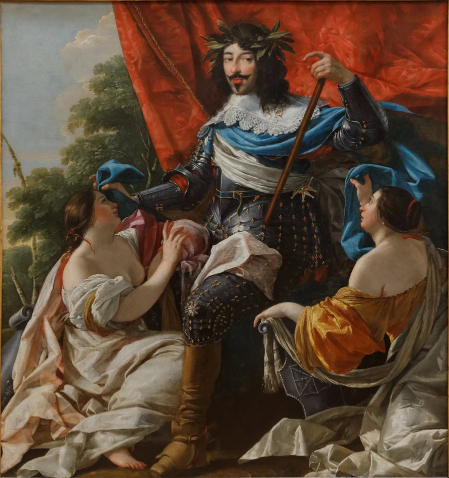 Lodewijk XIII tussen twee vrouwenfiguren die Frankrijk en Navarra symboliseren - Simon Vouet