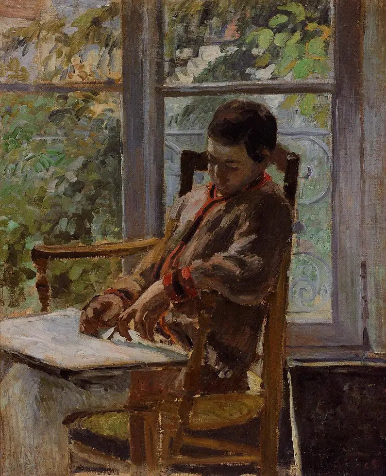Lucien Pissarro in een interieur - Camille Pissarro