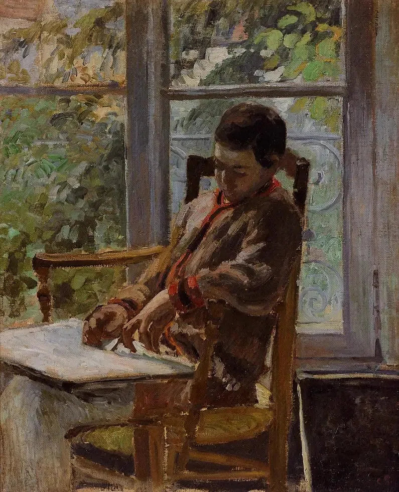 Lucien Pissarro in een interieur - Camille Pissarro