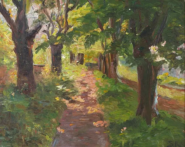 Lumière du soleil à travers les arbres de Skagen Plantage. - Peder Severin Krøyer image 1 tableau peint à l’huile sur toile