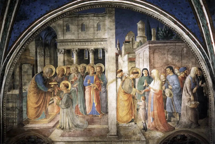 Muurraam of westelijke muur van de kapel Nicoline - Fra Angelico

Source:
Lunette du mur ouest de la chapelle Nicoline - Fra Angelico