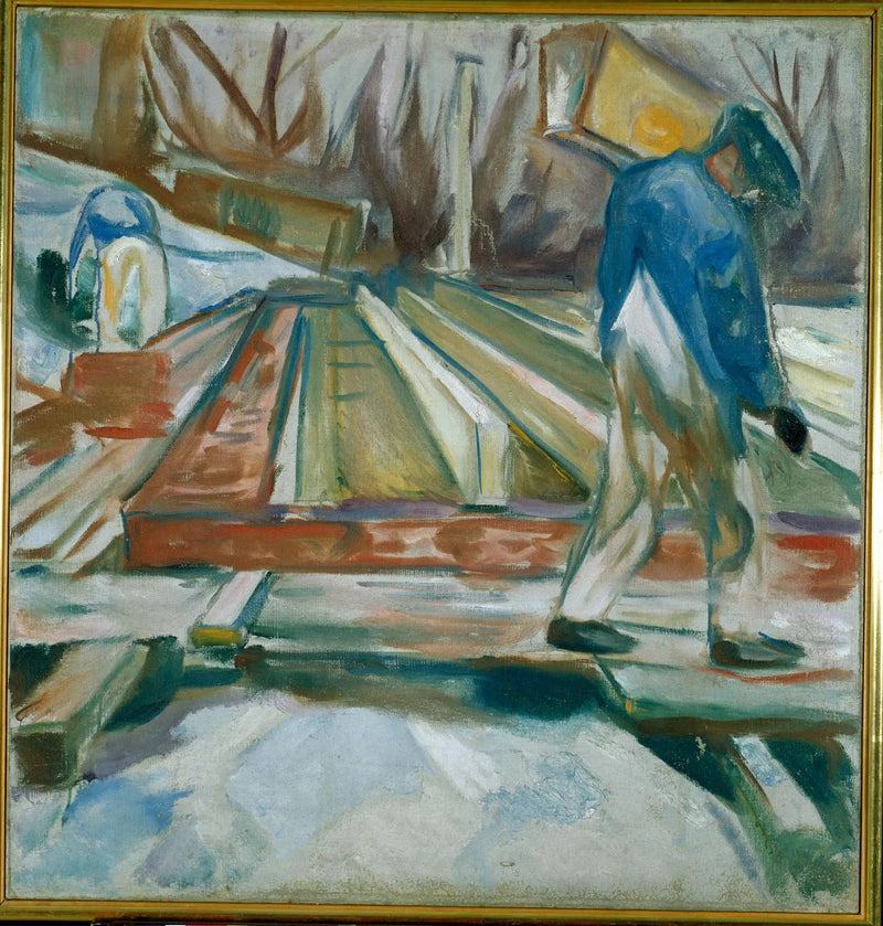 Metselaar aan het werk op het studio gebouw - Edvard Munch