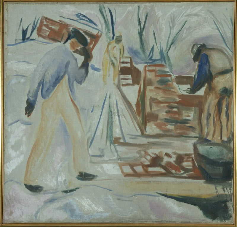 Metselaar aan het werk op het studio gebouw - Edvard Munch