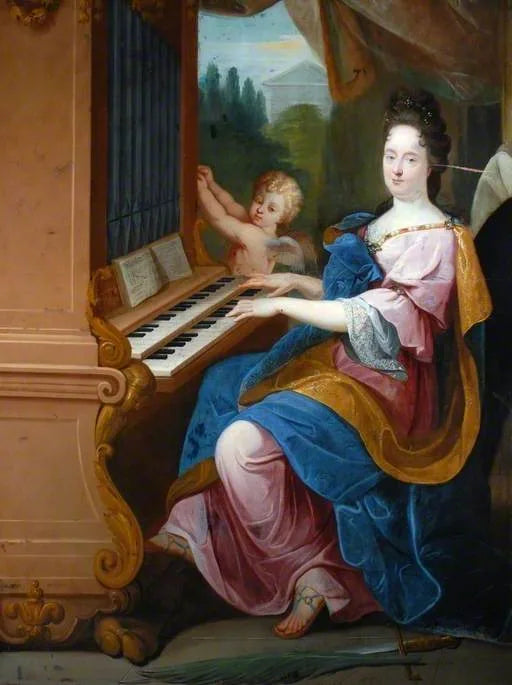 Mevrouw de Maintenon in de rol van Sint Cecilia en een jongen (misschien de hertog van Maine) in de rol van een engel die in een orgel blaast - Jean-Baptiste Jouvenet