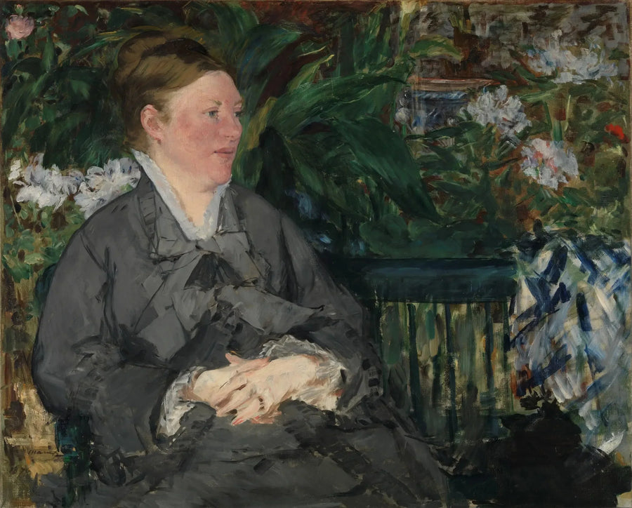 Mevrouw Édouard Manet in de serre - Édouard Manet