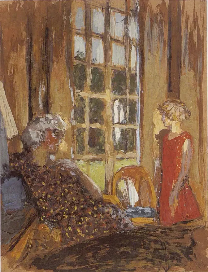Madame Hessel en Lulu bij de schuifdeur - Édouard Vuillard