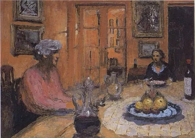 Madame Hessel en Lulu, in de eetkamer, rue de Naples - Édouard Vuillard