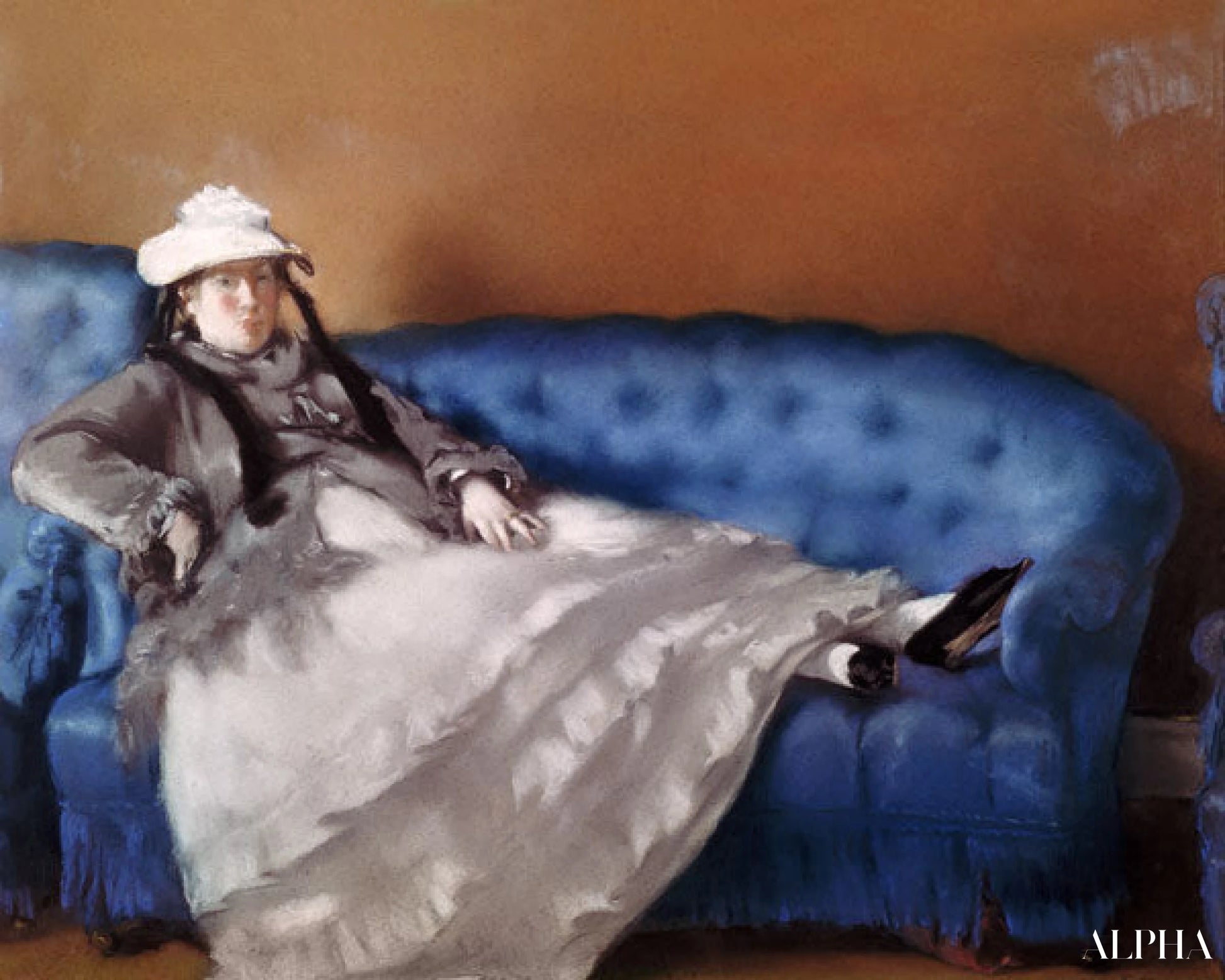 Mevrouw Manet op een blauwe bank - Edouard Manet - Reproducties van schilderijen en hoogwaardige schilderijen