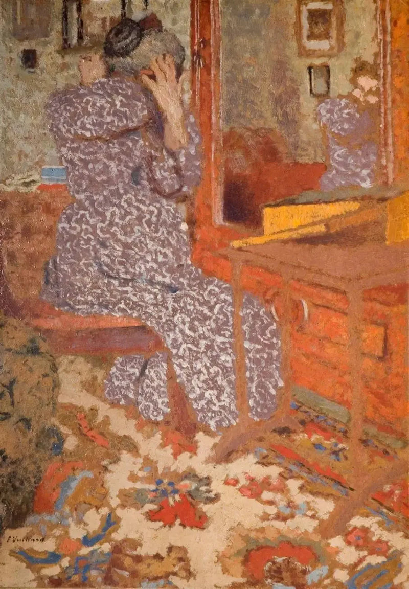 Madame Vuillard die haar haar kamt - Édouard Vuillard