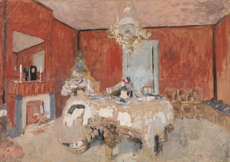 Madame Vuillard in de eetkamer in Villerville - Édouard Vuillard