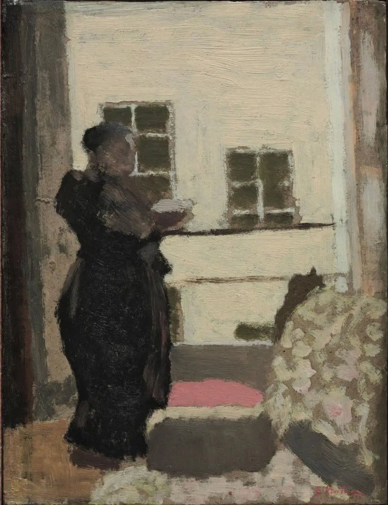 Madame Vuillard staand lezend voor het raam - Édouard Vuillard