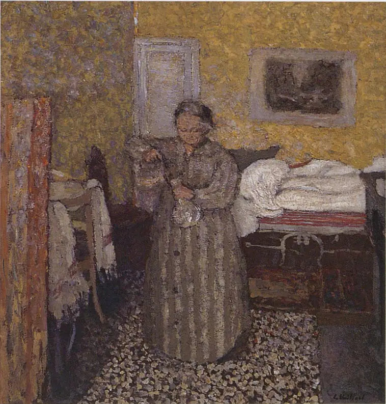 Madame Vuillard vult een karaf - Édouard Vuillard