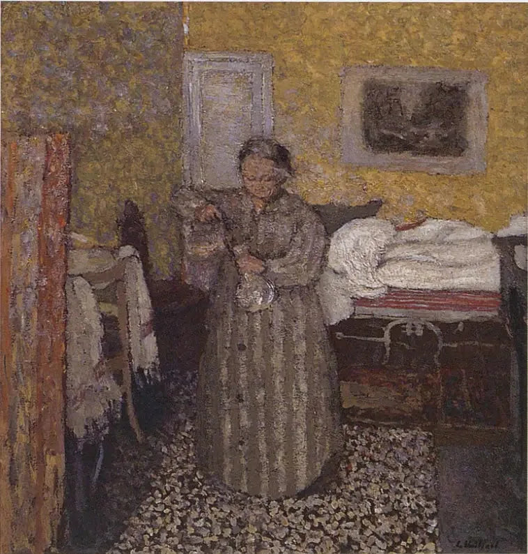 Madame Vuillard vult een karaf - Édouard Vuillard
