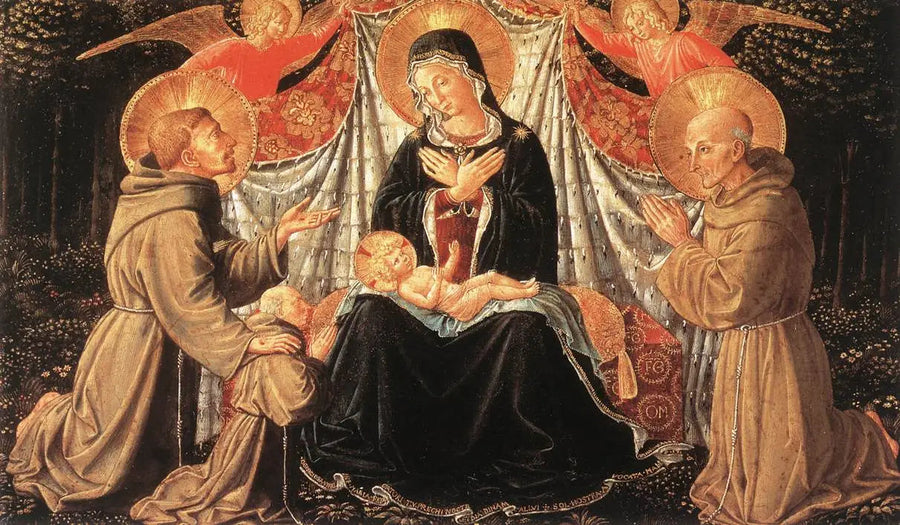 Madonna met Kind met St. Franciscus, Bernardine, Fra Jacopo - Benozzo Gozzoli