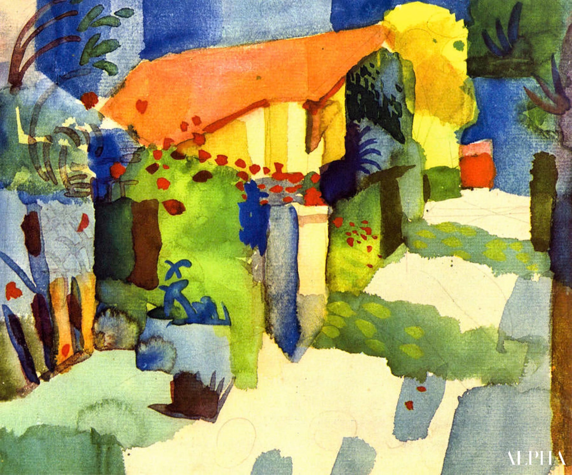 Huis in de tuin (detail) - August Macke - Reproducties van schilderijen en hoogwaardige schilderijen