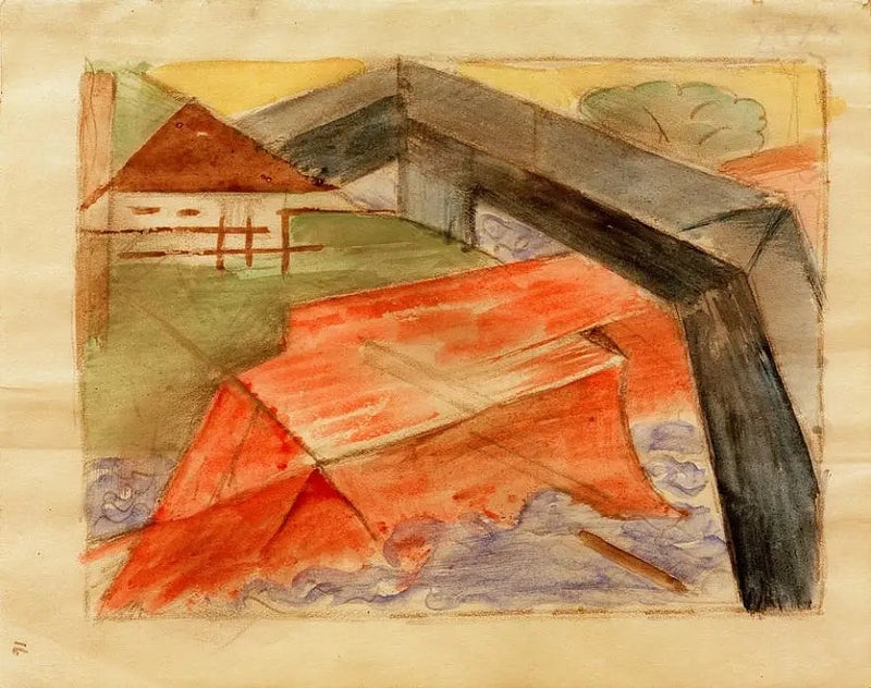 Huis en brug - Franz Marc