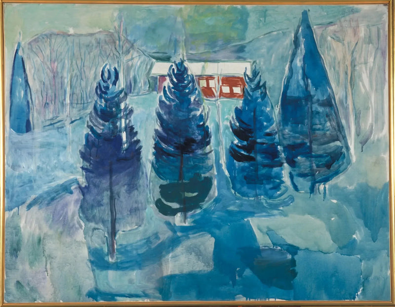 rode huis en Sparren - Edvard Munch