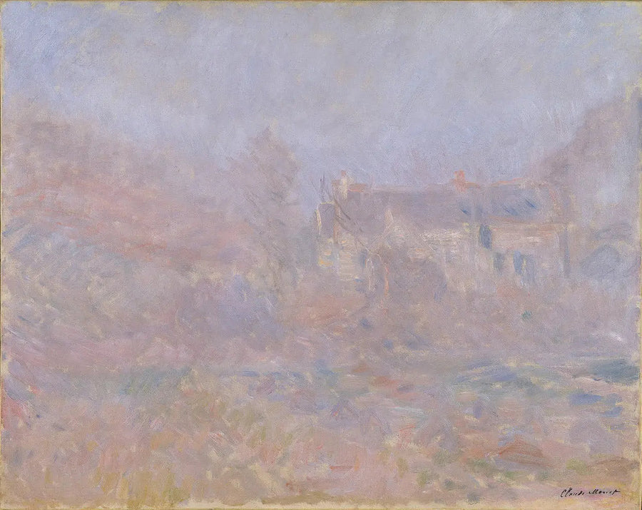 Huizen op een klif, mist - Claude Monet
